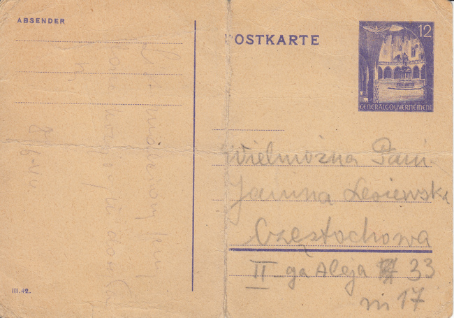 List Haliny Lesiewskiej do matki wyrzucony z pociągu w czasie transportu do Ravensbruck.