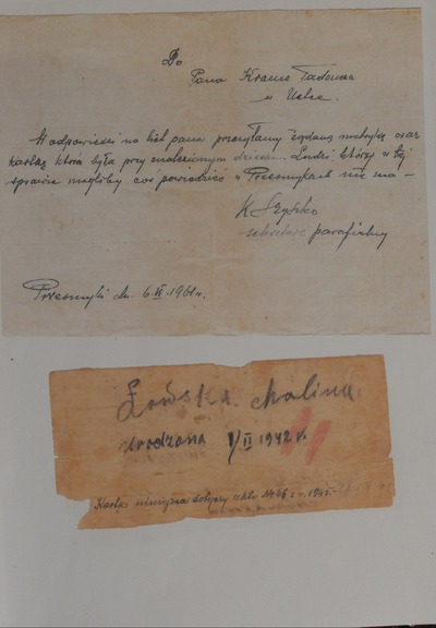 Dokumenty związane z poszukiwaniami biologicznych rodziców przez p. Halinę Michałowską.